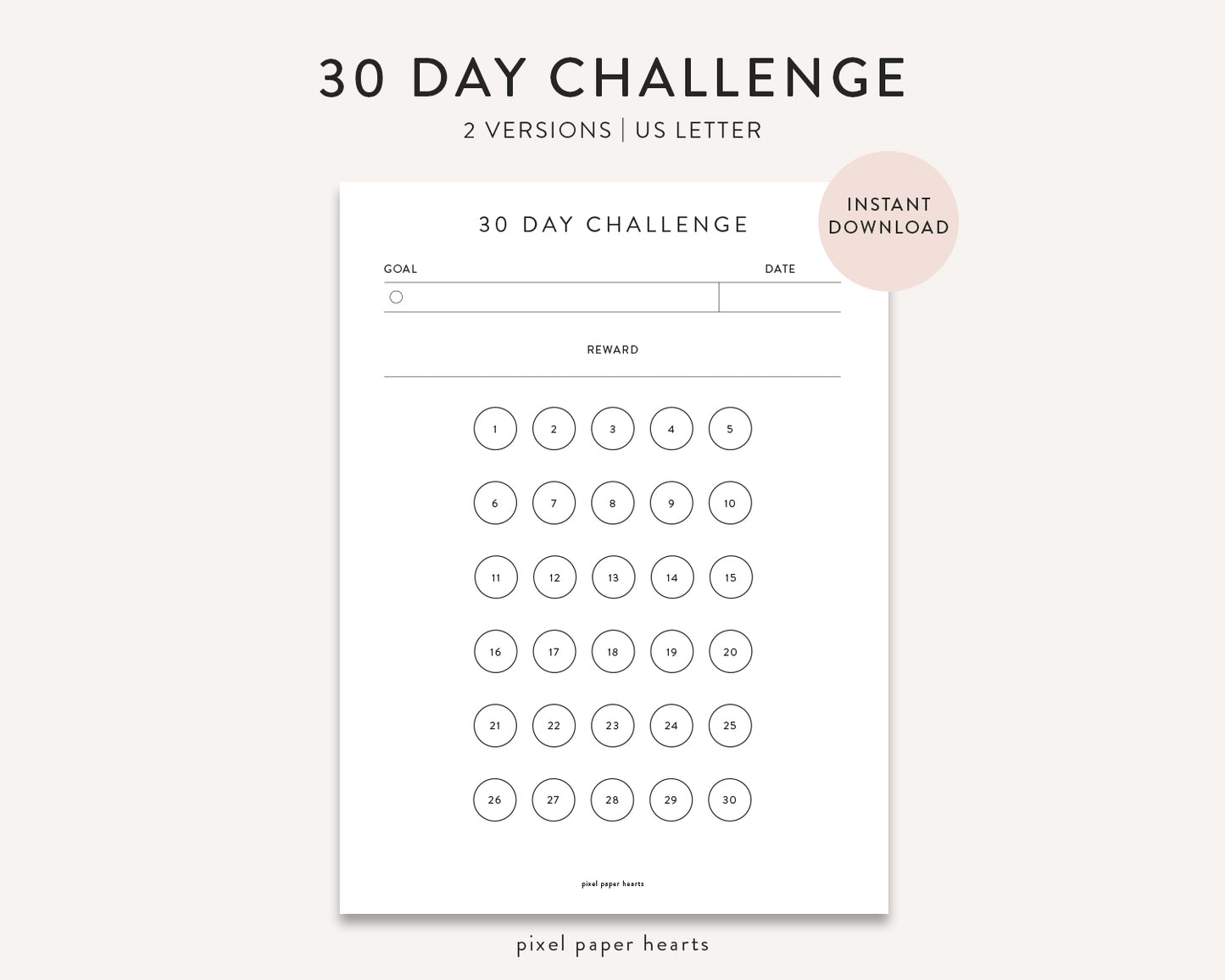30 Day Challenge Tracker - Printable Template