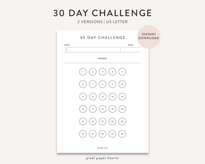 30 Day Challenge Tracker - Printable Template