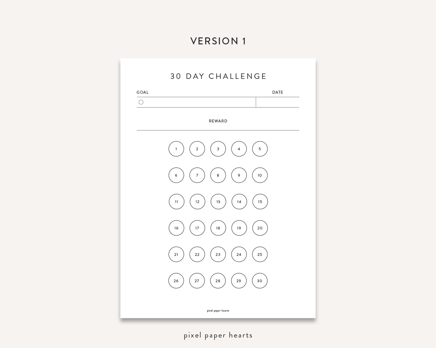 30 Day Challenge Tracker - Printable Template