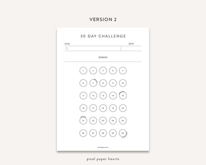 30 Day Challenge Tracker - Printable Template