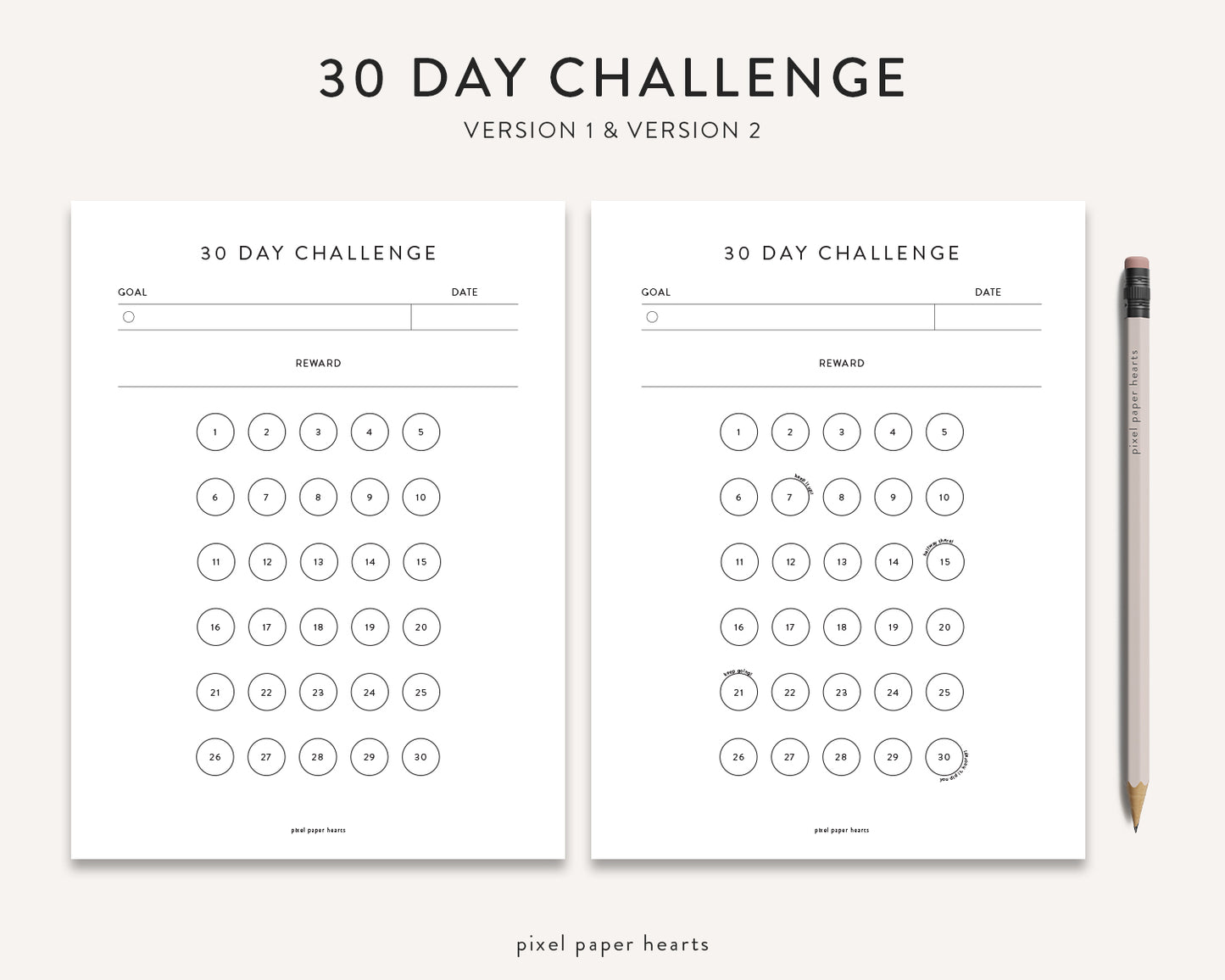 30 Day Challenge Tracker - Printable Template