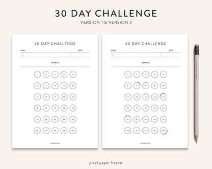 30 Day Challenge Tracker - Printable Template