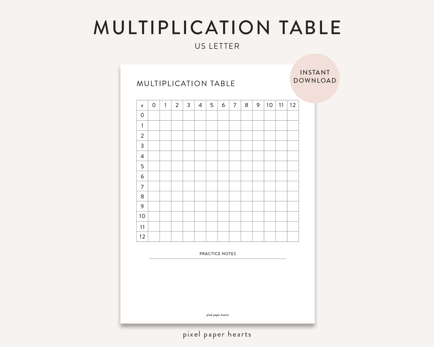 Free Printable - Multiplication Table